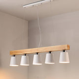 Five Light Linear Wood Chandelier for Kitchen Island and Rustic Modern Dining Room Lighting