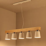 Five Light Linear Wood Chandelier for Kitchen Island and Rustic Modern Dining Room Lighting