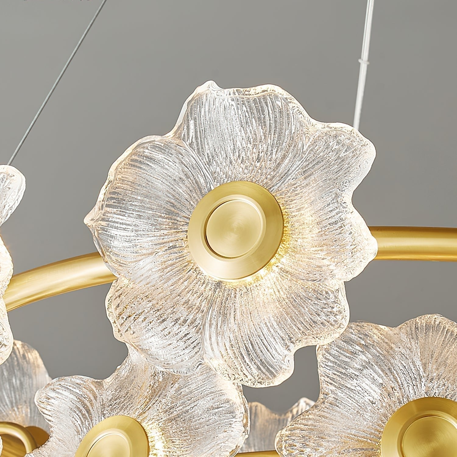 Flora Glass Petal Chandelier Modern Brass LED Pendant Light for Dining and Living Rooms
