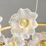 Flora Glass Petal Chandelier Modern Brass LED Pendant Light for Dining and Living Rooms