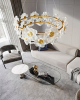 Flora Glass Petal Chandelier Modern Brass LED Pendant Light for Dining and Living Rooms