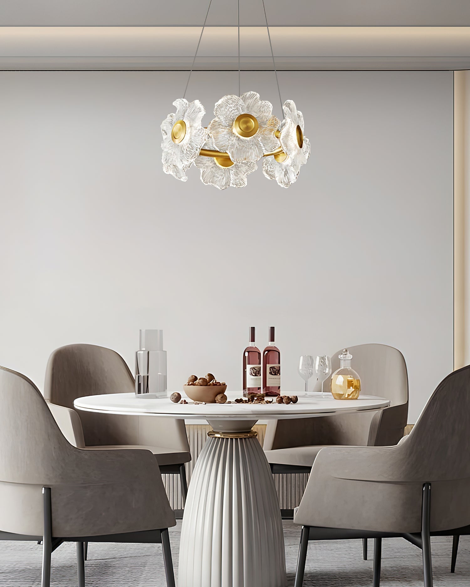 Flora Glass Petal Chandelier Modern Brass LED Pendant Light for Dining and Living Rooms