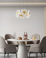 Flora Glass Petal Chandelier Modern Brass LED Pendant Light for Dining and Living Rooms