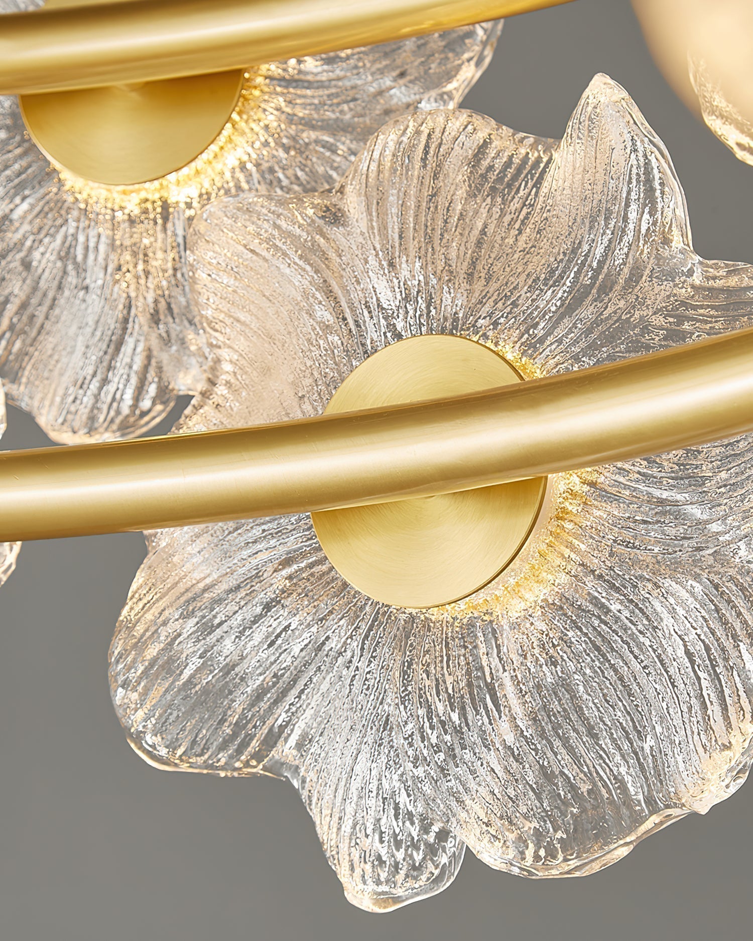 Flora Glass Petal Chandelier Modern Brass LED Pendant Light for Dining and Living Rooms