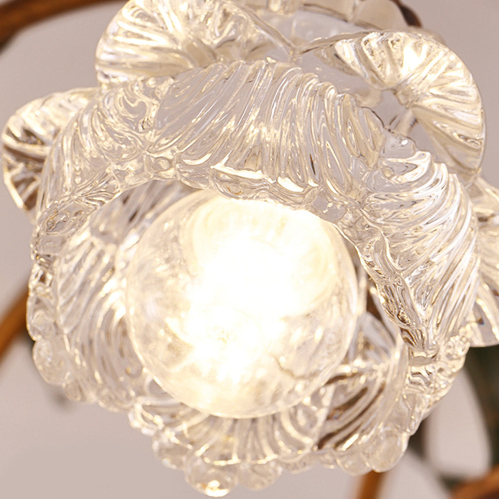 Floral American Pastoral Style Iron Ceiling Light with Glass Flower Shades and 3 Step Dimming