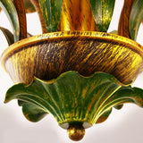 Floral American Pastoral Style Iron Ceiling Light with Glass Flower Shades and 3 Step Dimming