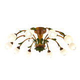 Floral American Pastoral Style Iron Ceiling Light with Glass Flower Shades and 3 Step Dimming