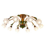 Floral American Pastoral Style Iron Ceiling Light with Glass Flower Shades and 3 Step Dimming