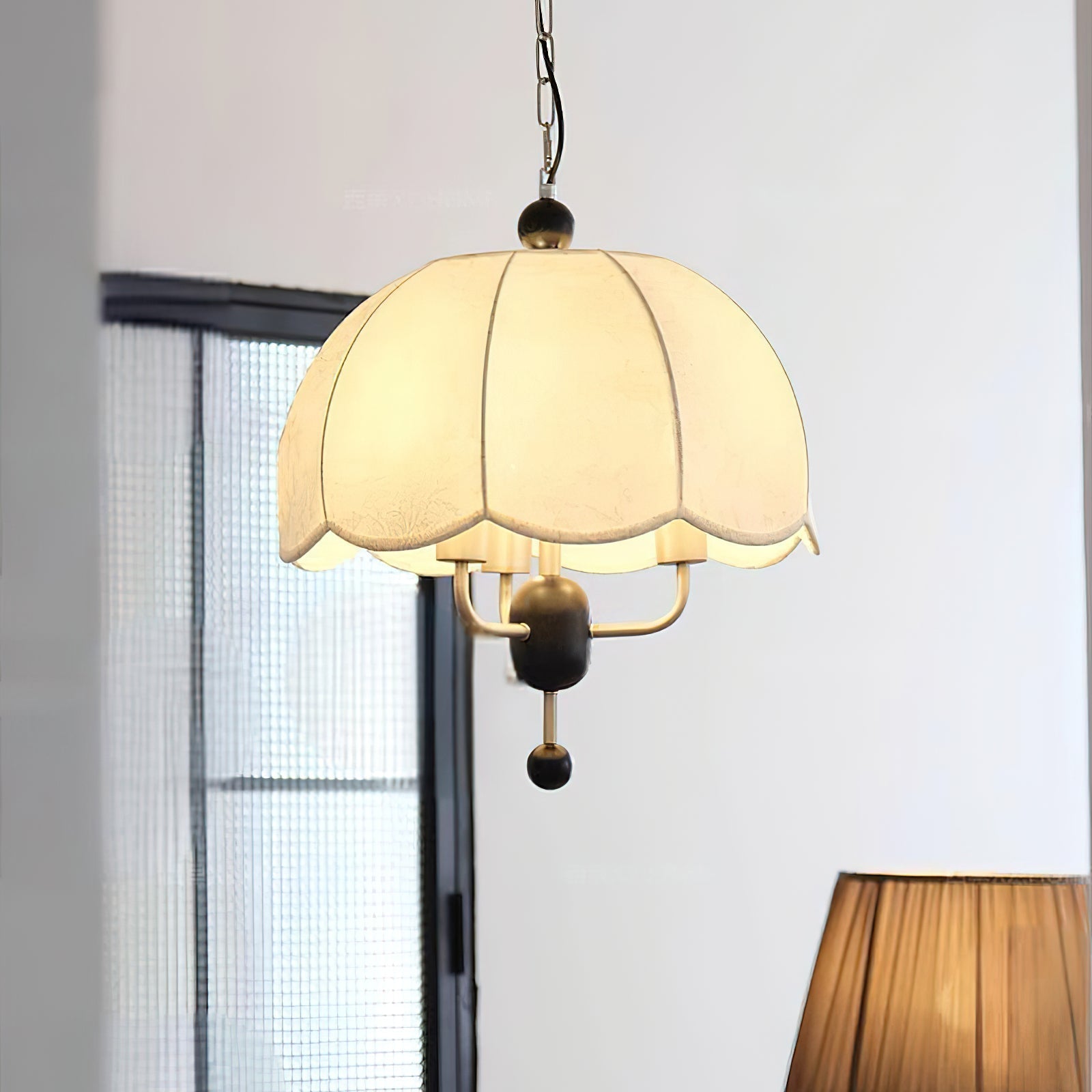 Floral Pattern Vintage Bloom Pendant Light with Metal and Wood Accents for Indoor Use