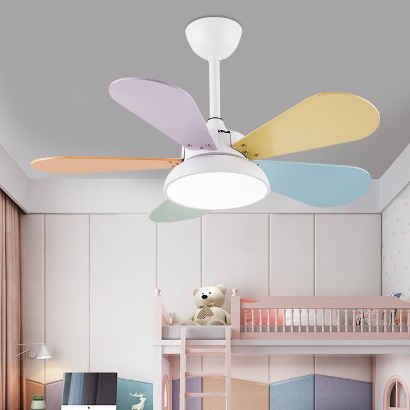 Colorful Modern Kids Bedroom Ceiling Fan with Integrated LED Light Remote Control and Wood Blades