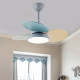 Colorful Modern Kids Bedroom Ceiling Fan with Integrated LED Light Remote Control and Wood Blades