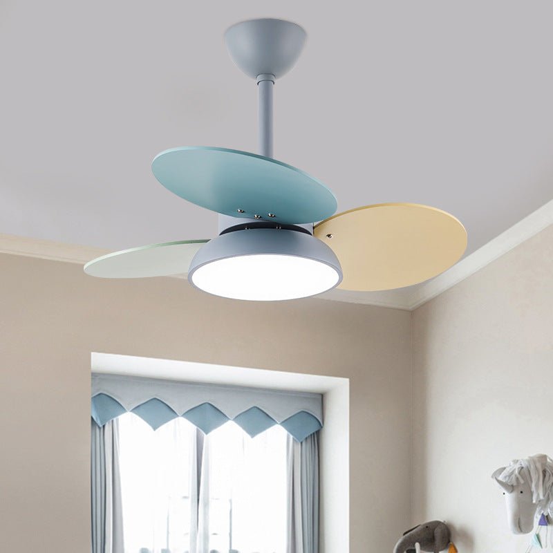 Colorful Modern Kids Bedroom Ceiling Fan with Integrated LED Light Remote Control and Wood Blades