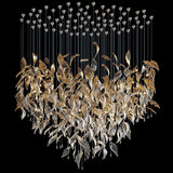 Fluttering Leaves Nature Inspired Large LED Chandelier with Amber Glass for Hotels and Living Rooms