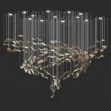 Fluttering Leaves Nature Inspired Large LED Chandelier with Amber Glass for Hotels and Living Rooms