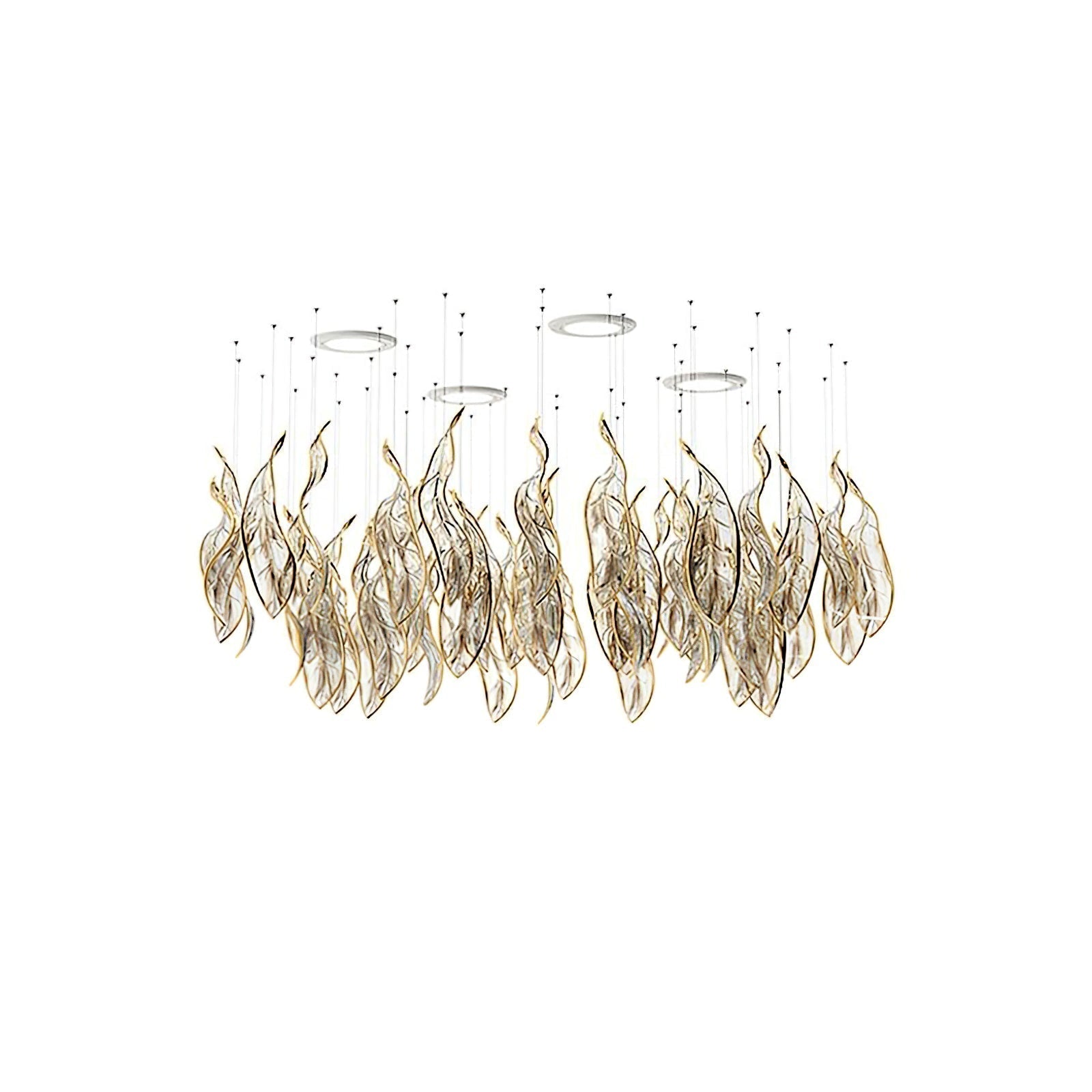 Fluttering Leaves Nature Inspired Large LED Chandelier with Amber Glass for Hotels and Living Rooms