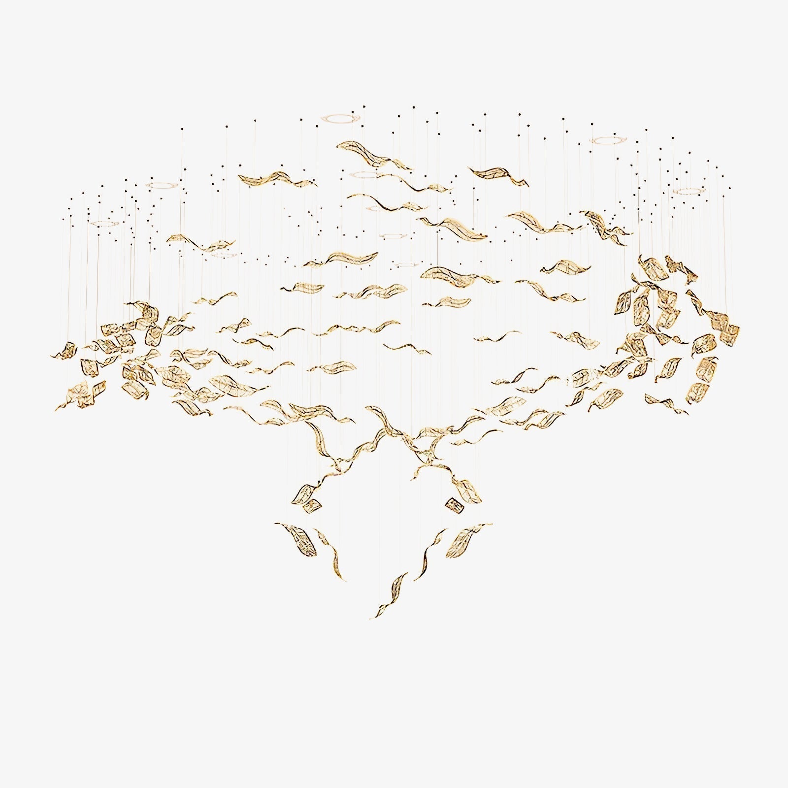 Fluttering Leaves Nature Inspired Large LED Chandelier with Amber Glass for Hotels and Living Rooms