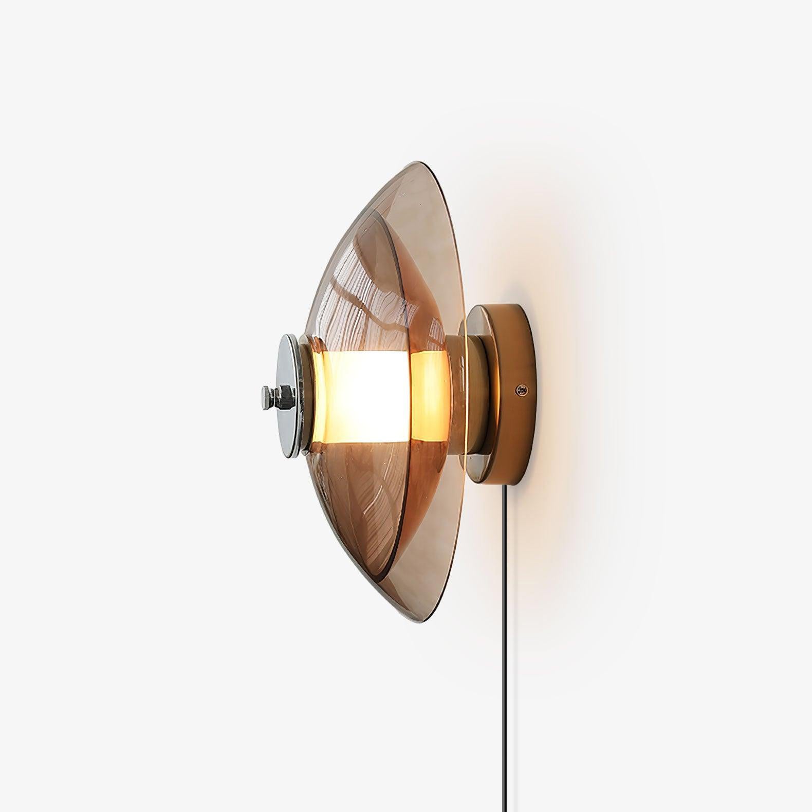 Flying Saucer Amber Glass Wall Sconce Modern Chrome Plug In Lighting