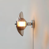 Flying Saucer Amber Glass Wall Sconce Modern Chrome Plug In Lighting