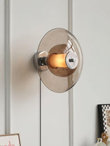 Flying Saucer Amber Glass Wall Sconce Modern Chrome Plug In Lighting