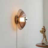 Flying Saucer Amber Glass Wall Sconce Modern Chrome Plug In Lighting