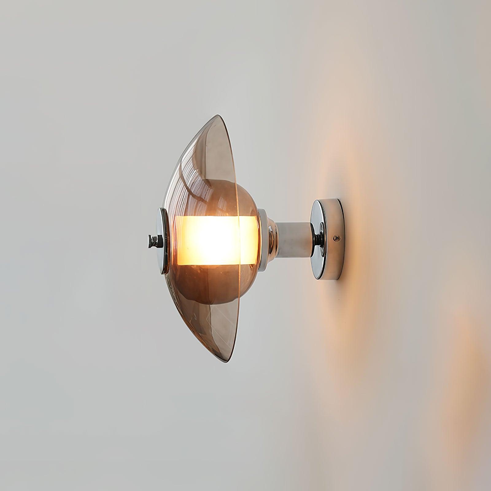 Flying Saucer Amber Glass Wall Sconce Modern Chrome Plug In Lighting