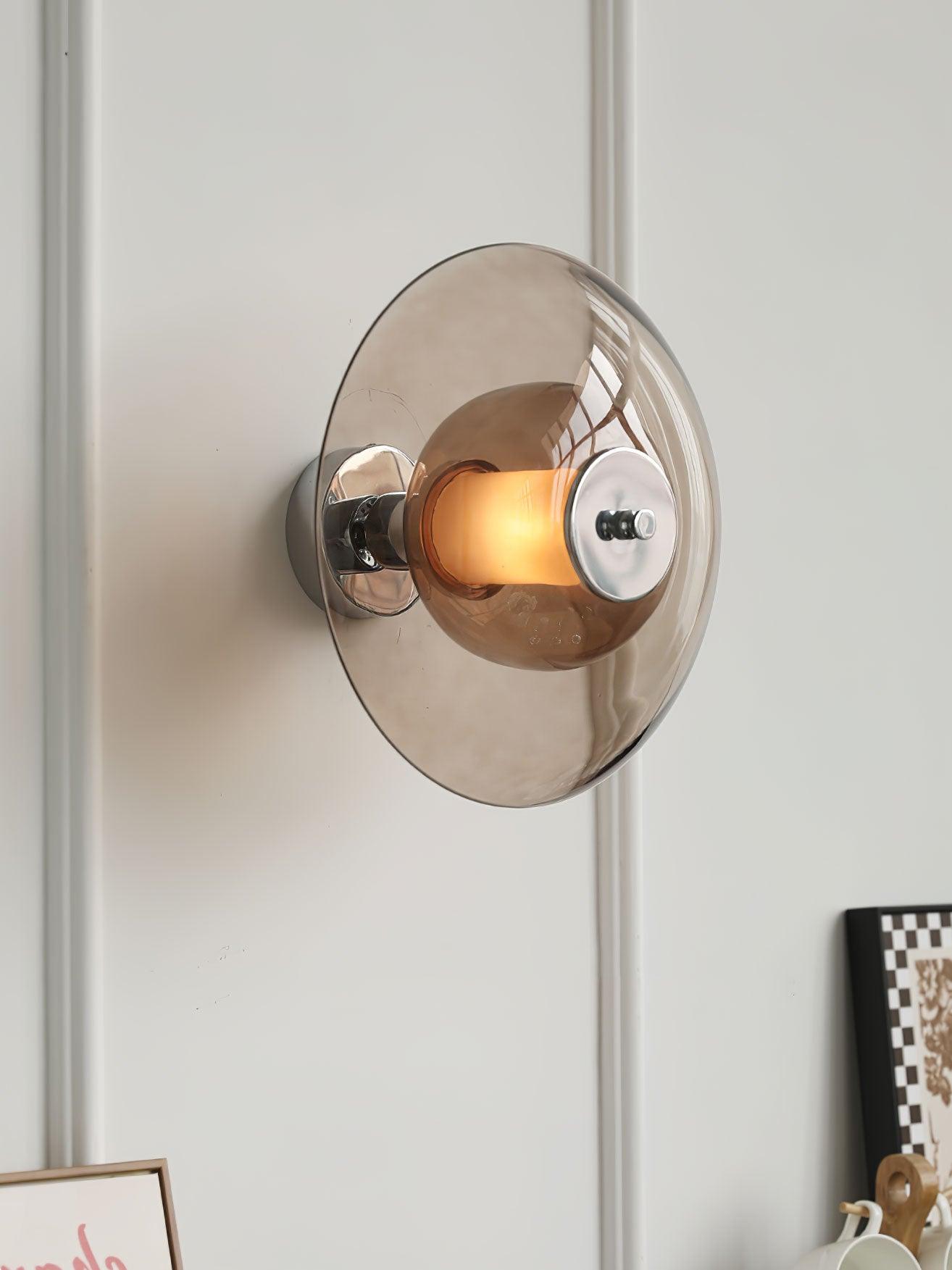 Flying Saucer Amber Glass Wall Sconce Modern Chrome Plug In Lighting