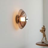 Flying Saucer Amber Glass Wall Sconce Modern Chrome Plug In Lighting