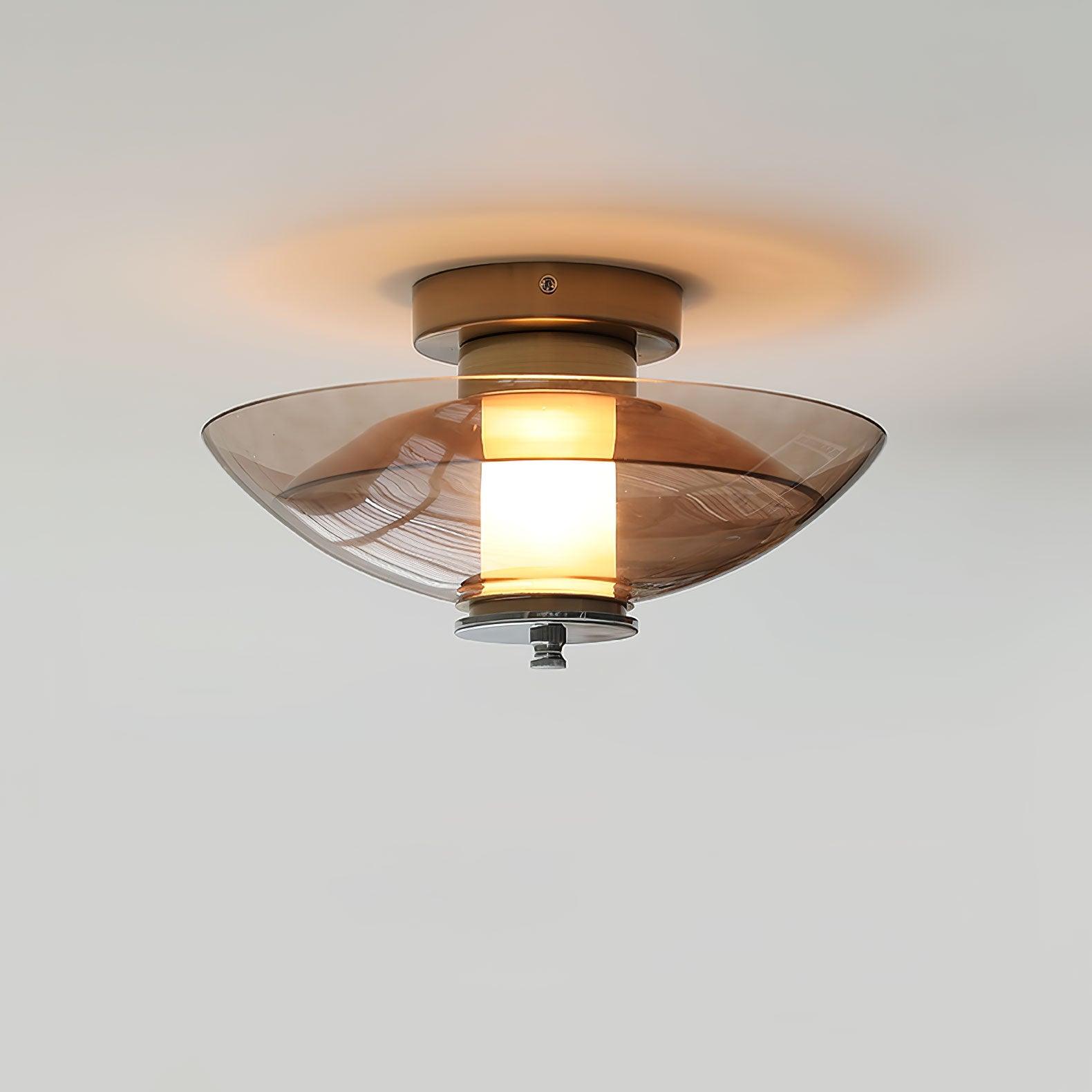 Flying Saucer Amber Glass Wall Sconce Modern Chrome Plug In Lighting