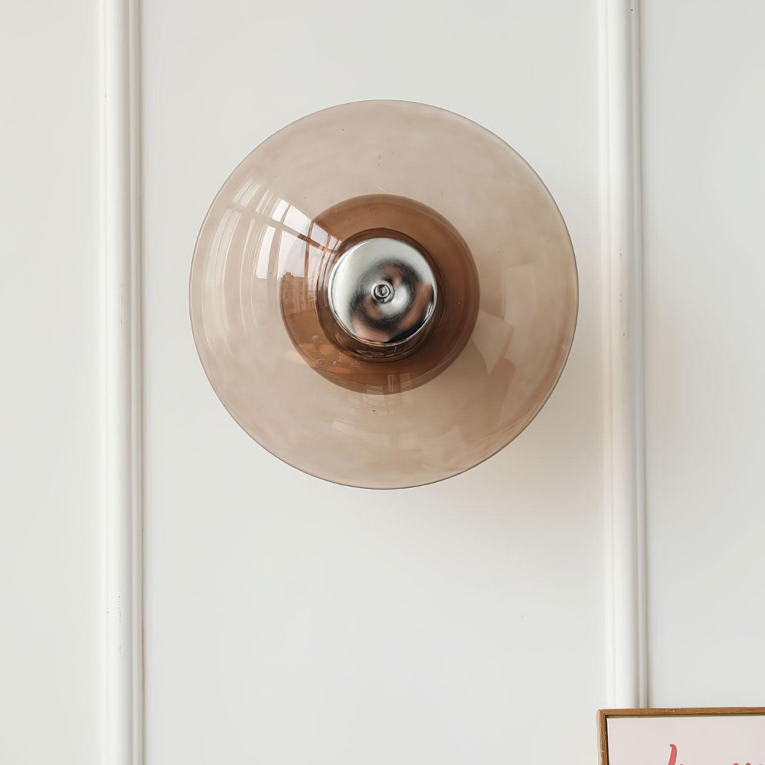 Flying Saucer Amber Glass Wall Sconce Modern Chrome Plug In Lighting
