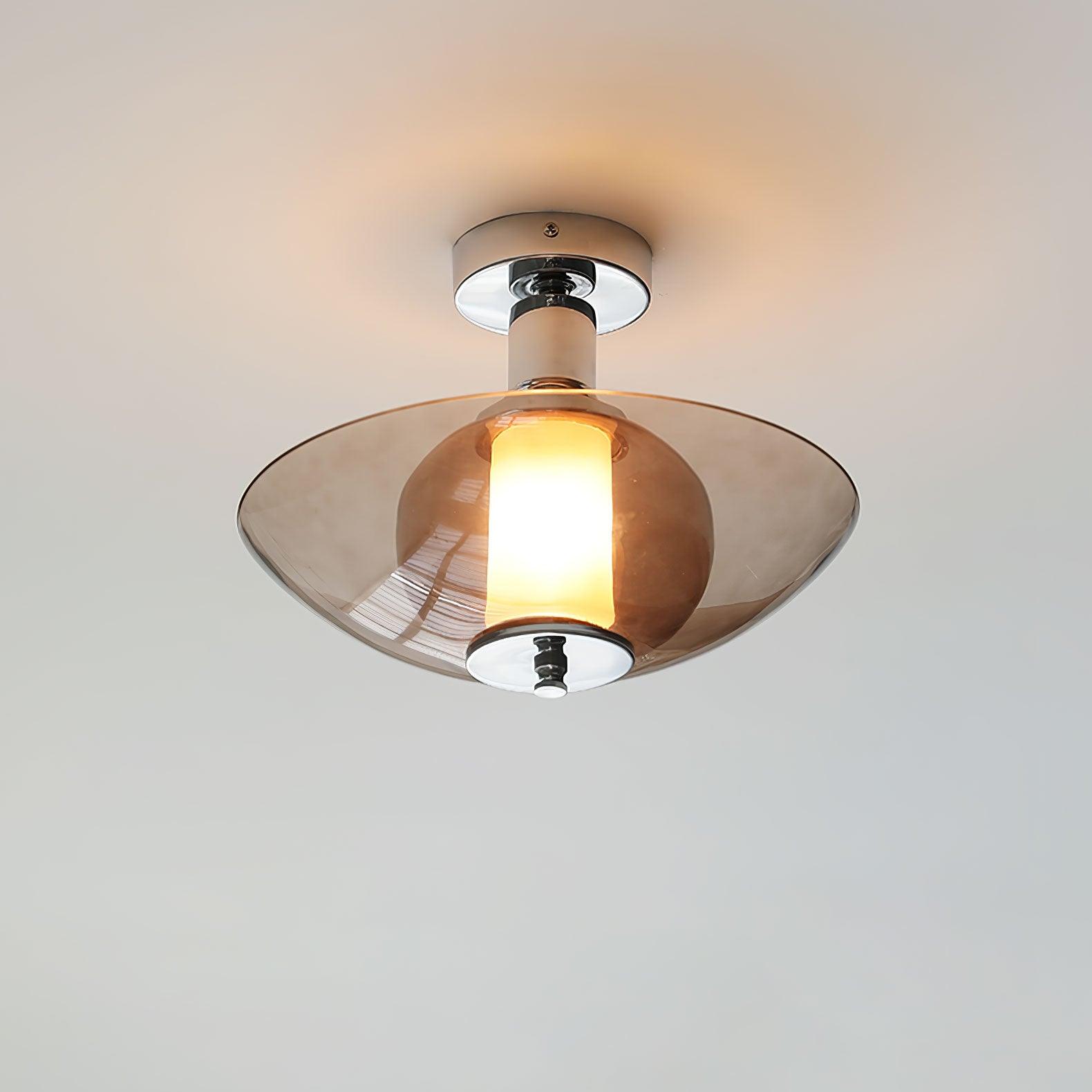 Flying Saucer Amber Glass Wall Sconce Modern Chrome Plug In Lighting