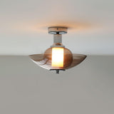 Flying Saucer Amber Glass Wall Sconce Modern Chrome Plug In Lighting