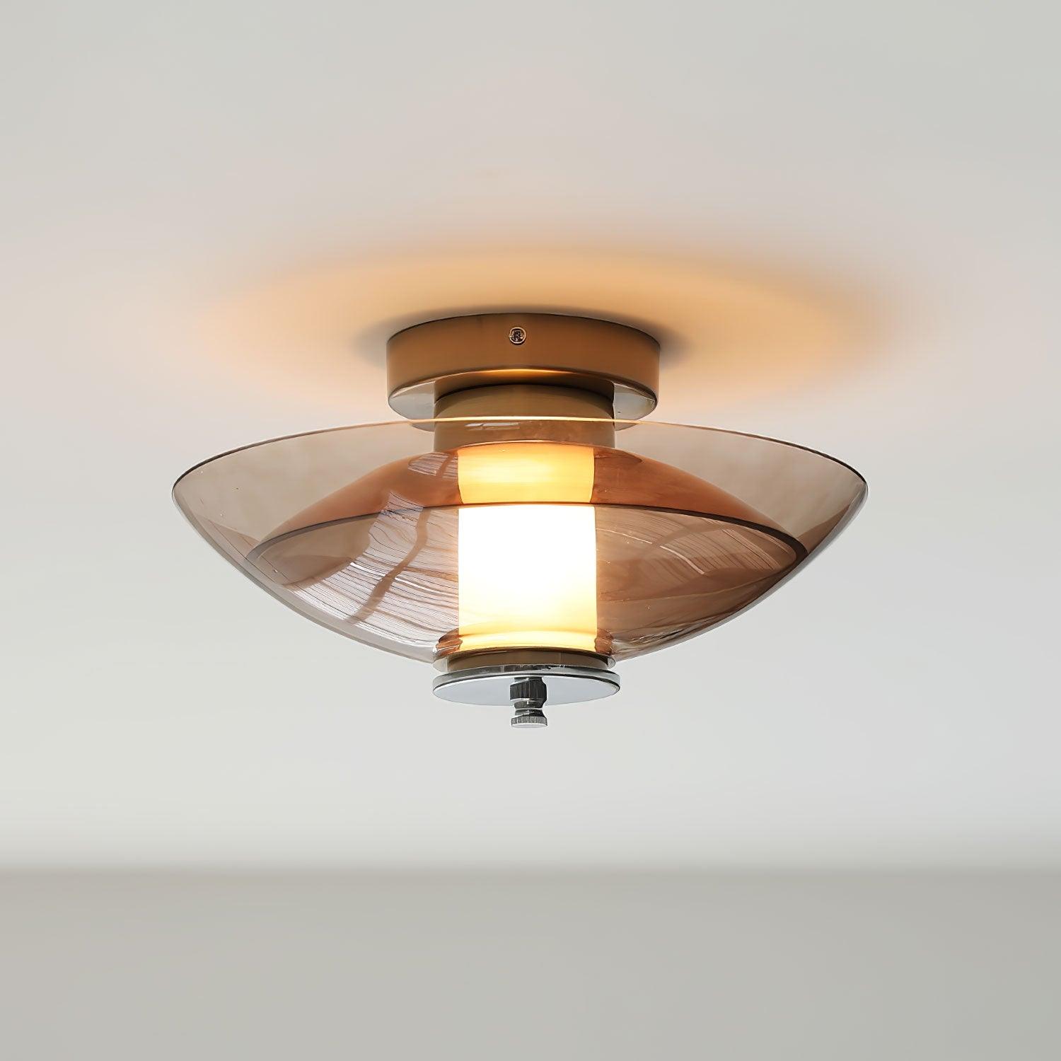 Flying Saucer Amber Glass Wall Sconce Modern Chrome Plug In Lighting