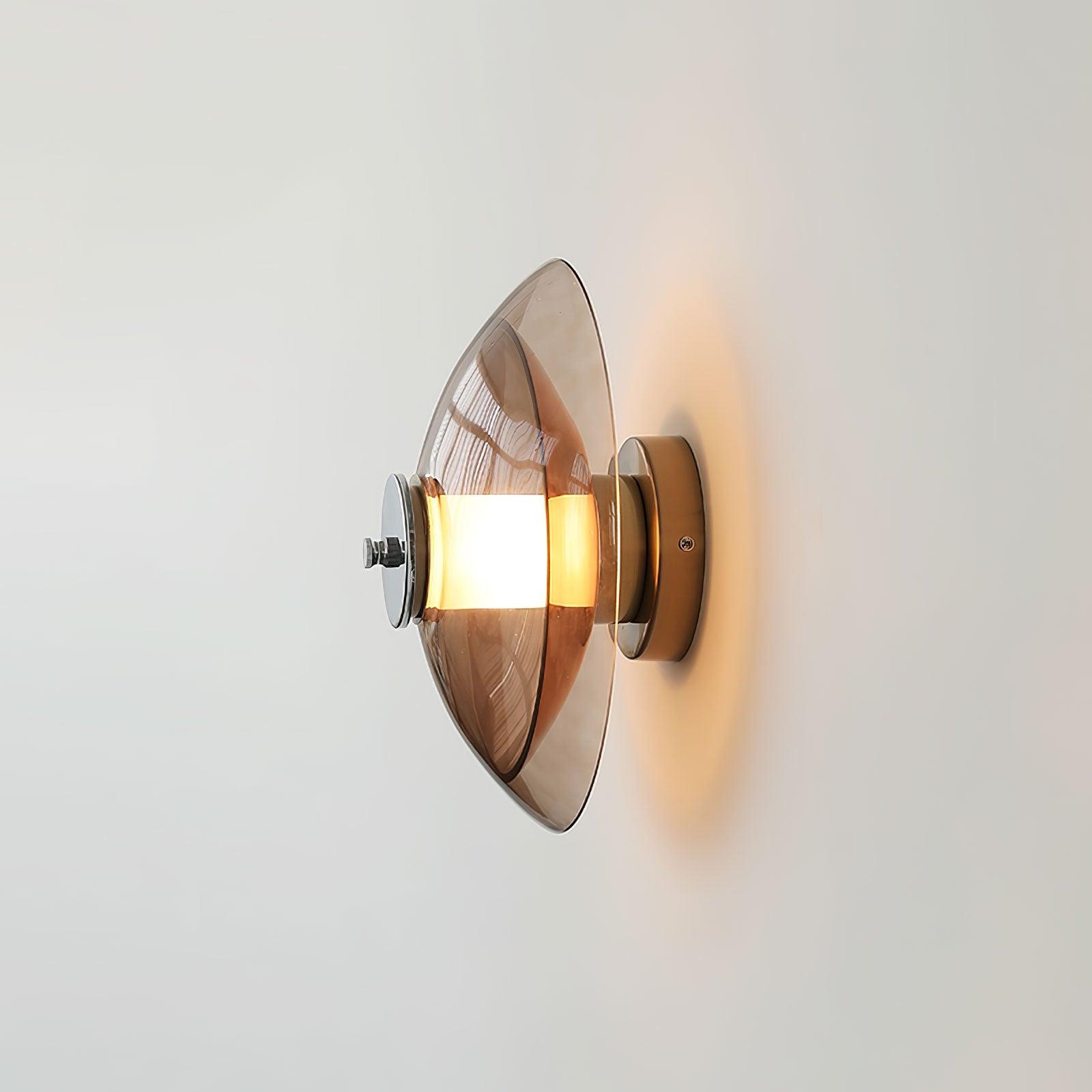 Flying Saucer Amber Glass Wall Sconce Modern Chrome Plug In Lighting