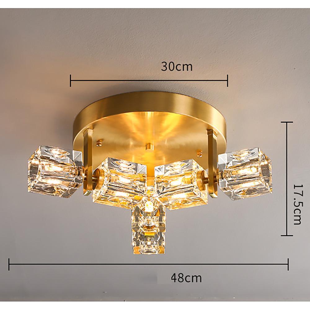 Modern Nordic Crystal LED Flush Mount Ceiling Light Brass Copper 6 Light Fixture