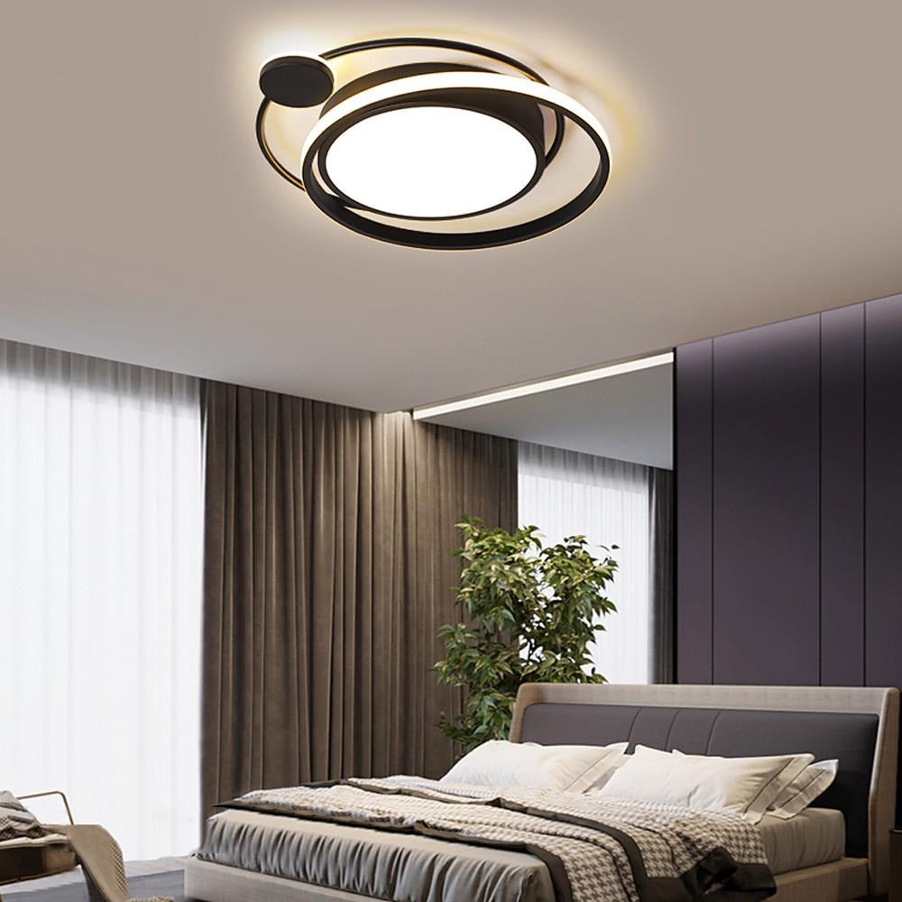 Modern Dimmable Double Circle Geometric LED Flush Mount Ceiling Light for Bedroom Living Room