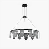 Folioles Modern Brass Gasolier Chandelier with Smoke Gray Glass Shades for Elegant Interiors