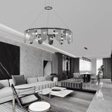 Folioles Modern Brass Gasolier Chandelier with Smoke Gray Glass Shades for Elegant Interiors