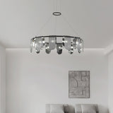 Folioles Modern Brass Gasolier Chandelier with Smoke Gray Glass Shades for Elegant Interiors