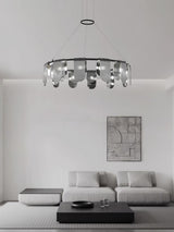 Folioles Modern Brass Gasolier Chandelier with Smoke Gray Glass Shades for Elegant Interiors