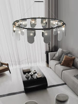 Folioles Modern Brass Gasolier Chandelier with Smoke Gray Glass Shades for Elegant Interiors