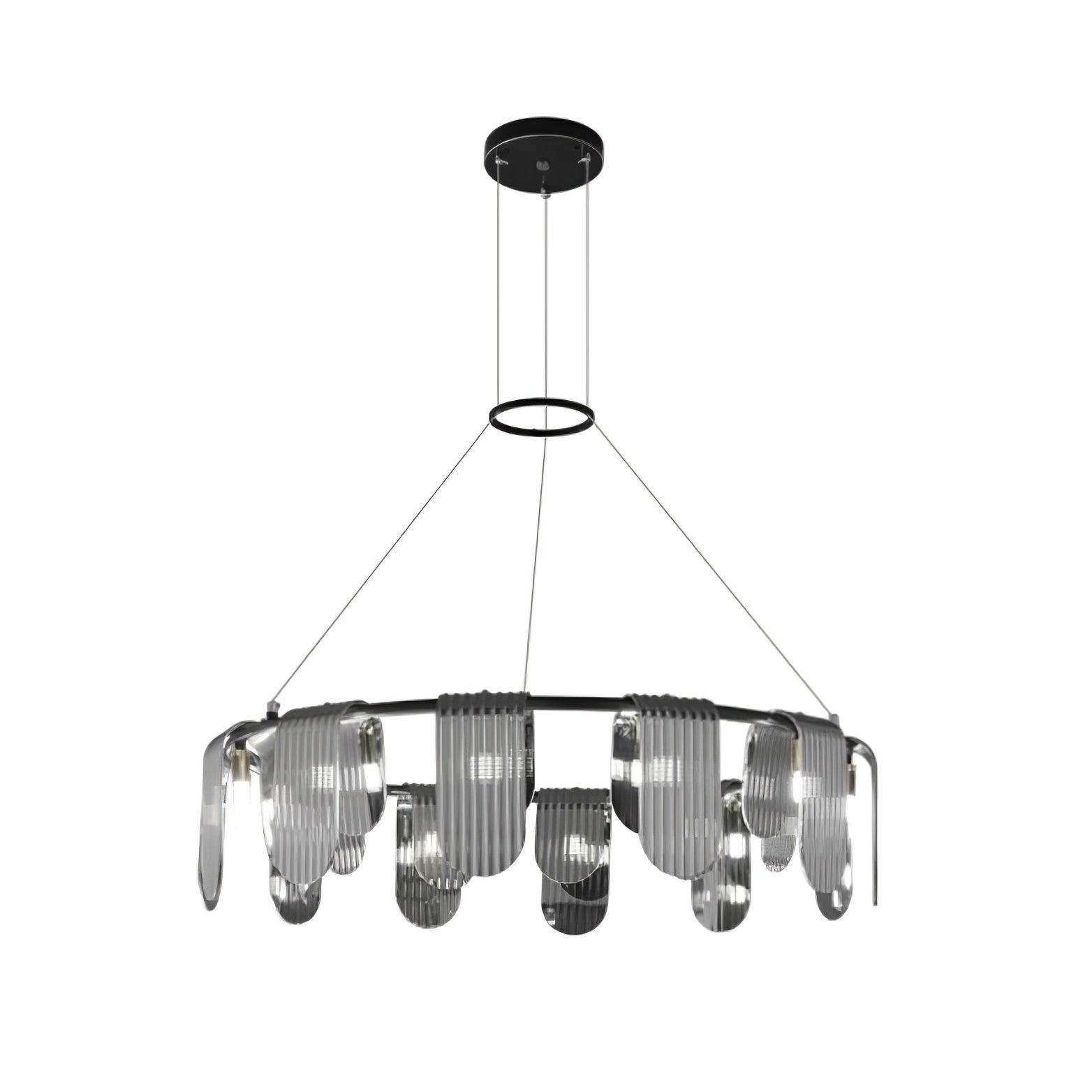 Folioles Modern Brass Gasolier Chandelier with Smoke Gray Glass Shades for Elegant Interiors