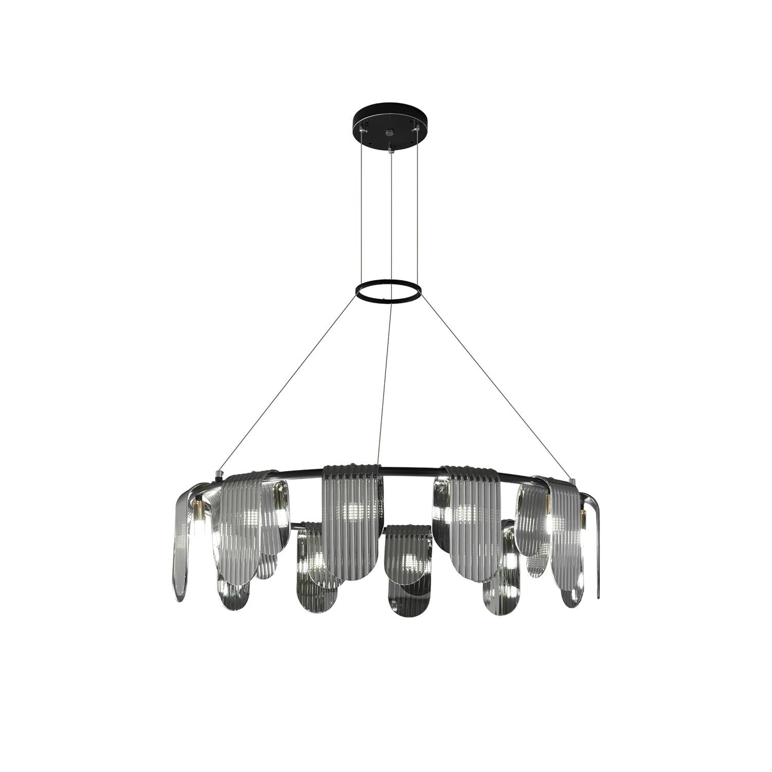 Folioles Modern Brass Gasolier Chandelier with Smoke Gray Glass Shades for Elegant Interiors