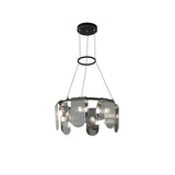 Folioles Modern Brass Gasolier Chandelier with Smoke Gray Glass Shades for Elegant Interiors