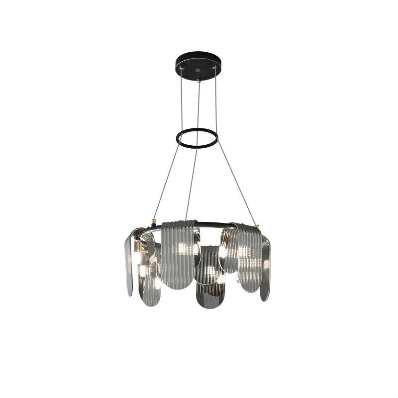 Folioles Modern Brass Gasolier Chandelier with Smoke Gray Glass Shades for Elegant Interiors