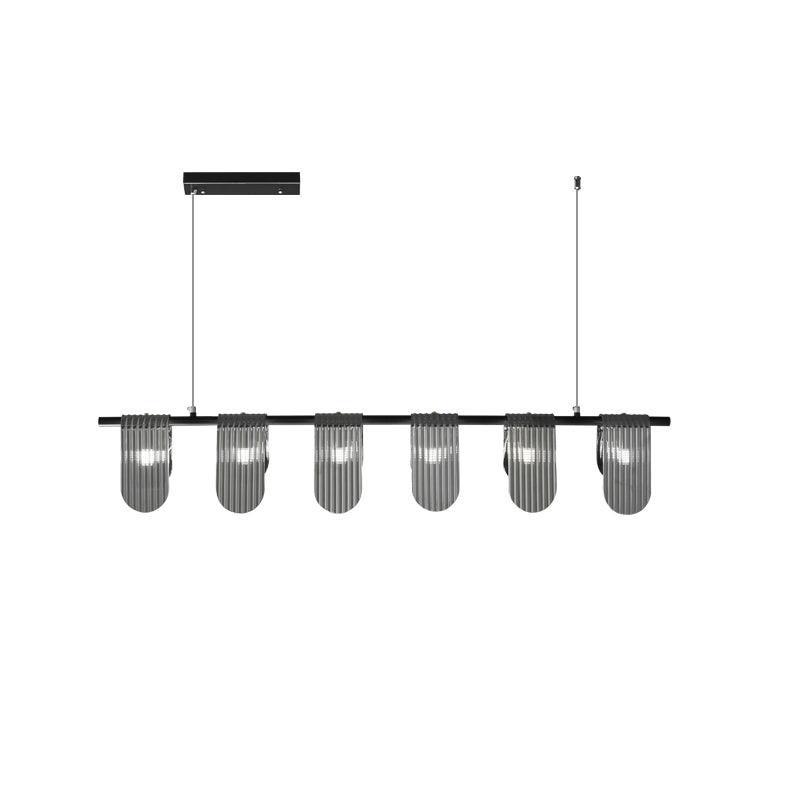 Folioles Modern Brass Gasolier Chandelier with Smoke Gray Glass Shades for Elegant Interiors