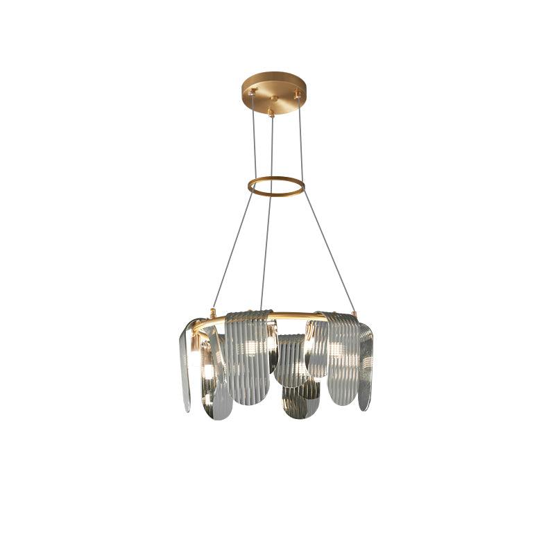 Folioles Modern Brass Gasolier Chandelier with Smoke Gray Glass Shades for Elegant Interiors