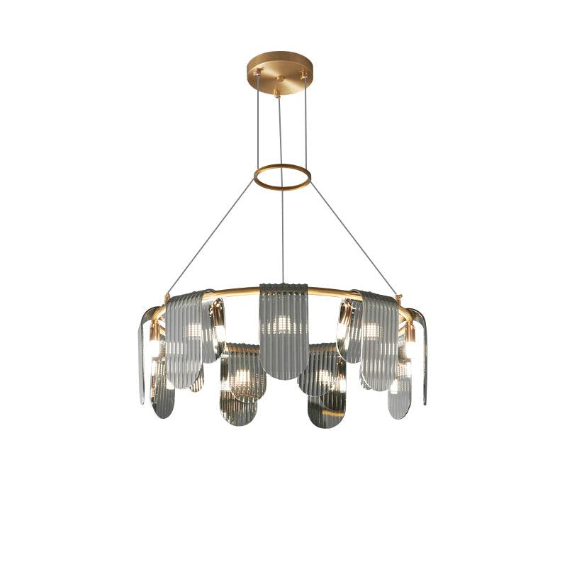 Folioles Modern Brass Gasolier Chandelier with Smoke Gray Glass Shades for Elegant Interiors