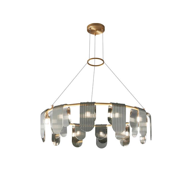 Folioles Modern Brass Gasolier Chandelier with Smoke Gray Glass Shades for Elegant Interiors
