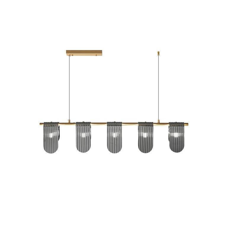 Folioles Modern Brass Gasolier Chandelier with Smoke Gray Glass Shades for Elegant Interiors