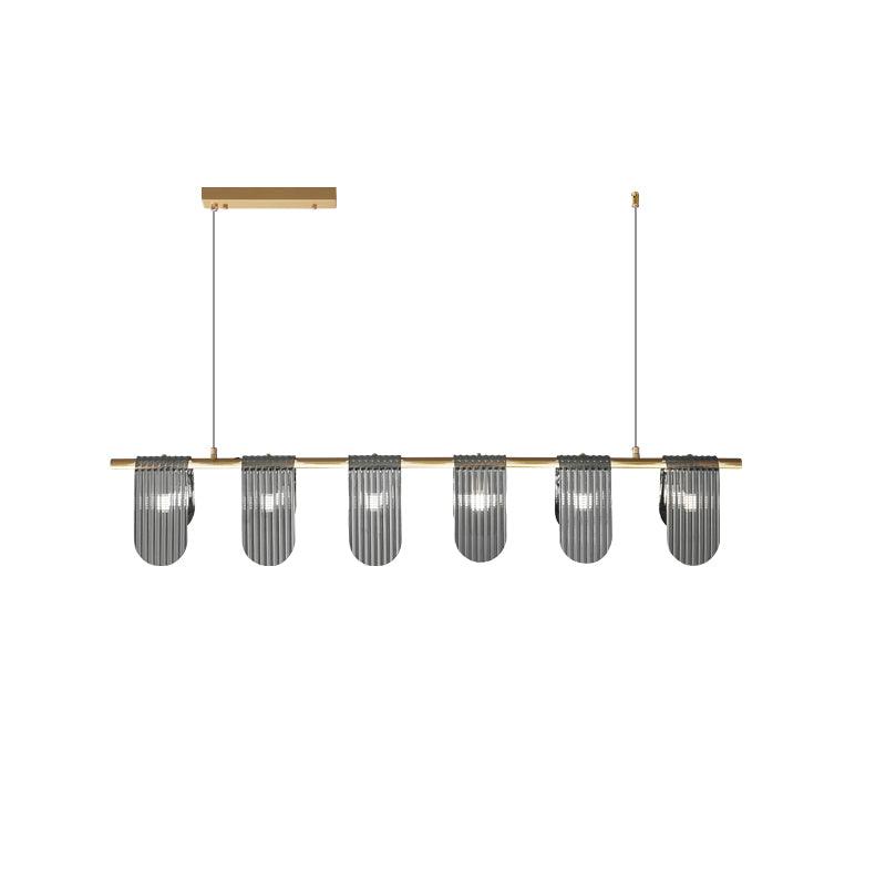 Folioles Modern Brass Gasolier Chandelier with Smoke Gray Glass Shades for Elegant Interiors